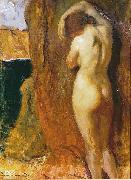 unknow artist Nude Leaning against a Rock Overlooking the Sea, France oil painting artist
